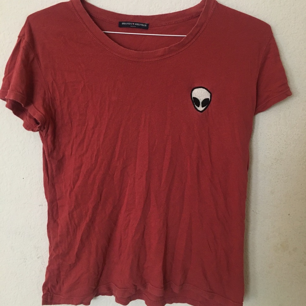 Brandy Melville Red Alien Patch Top- worn once